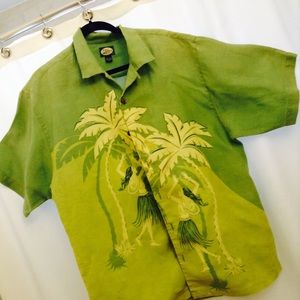 TOMMY BAHAMA LINEN PALM TREE PATTERN SHIRT